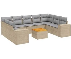 Sofa Sofos komplektas su pagalvėlėmis, 10 dalių, smėlio, poliratanas