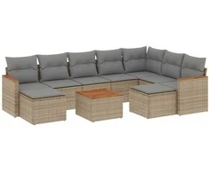 Sofa Sofos komplektas su pagalvėlėmis, 10 dalių, smėlio, poliratanas