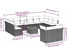 Sofa Sofos komplektas su pagalvėlėmis, 13 dalių, smėlio, poliratanas