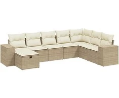 Sofa Sofos komplektas su pagalvėlėmis, 8 dalių, smėlio, poliratanas