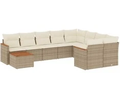 Sofa Sofos komplektas su pagalvėlėmis, 10 dalių, smėlio, poliratanas