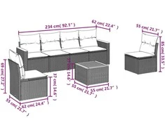 Sofa Sofos komplektas su pagalvėlėmis, 7 dalių, smėlio, poliratanas