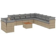 Lauko baldų komplektas Sofos komplektas su pagalvėlėmis, 12 dalių, smėlio, poliratanas