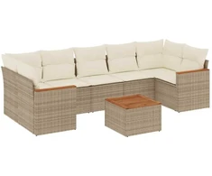 Sofa Sofos komplektas su pagalvėlėmis, 8 dalių, smėlio, poliratanas