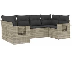 Sofa Sofos komplektas su pagalvėlėmis, 6 dalių, pilkas, poliratanas