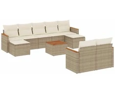 Sofa Sofos komplektas su pagalvėlėmis, 10 dalių, smėlio, poliratanas