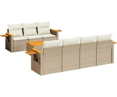 Sofa Sofos komplektas su pagalvėlėmis, 8 dalių, smėlio, poliratanas