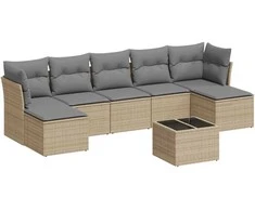 Sofa Sofos komplektas su pagalvėlėmis, 8 dalių, smėlio, poliratanas