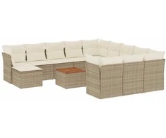 Sofa Sofos komplektas su pagalvėlėmis, 13 dalių, smėlio, poliratanas