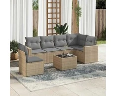 Sofa Sofos komplektas su pagalvėlėmis, 7 dalių, smėlio, poliratanas