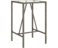 Lauko baro stalas, pilkos spalvos, 70x70x110cm, poliratanas