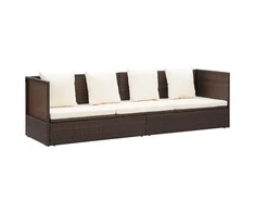 Sodo sofa su pagalvėlėmis ir pagalvėmis, ruda, poliratanas