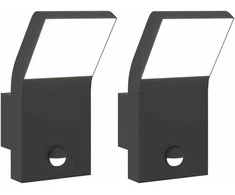 Lauko LED šviestuvai su jutikliais, 2vnt., juodi, aliuminis