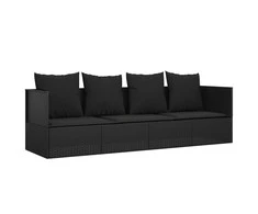 Sofa Lauko poilsio gultas su pagalvėlėmis, juodas, poliratanas