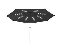 Sodo skėtis nuo saulės su LED lemputėmis, juodas, 400cm
