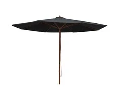 Lauko skėtis nuo saulės su mediniu stulpu, juodas, 350cm