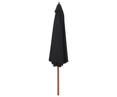 Lauko skėtis nuo saulės su mediniu stulpu, juodas, 350cm