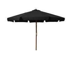 Lauko skėtis nuo saulės su mediniu stulpu, juodas, 330cm
