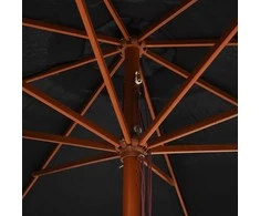 Lauko skėtis nuo saulės su mediniu stulpu, juodas, 350cm