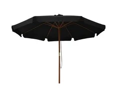 Lauko skėtis nuo saulės su mediniu stulpu, juodas, 330cm