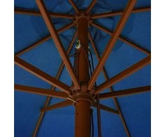 Lauko skėtis nuo saulės su mediniu stulpu, mėlynas, 330cm