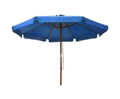 Lauko skėtis nuo saulės su mediniu stulpu, mėlynas, 330cm