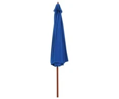 Lauko skėtis nuo saulės su mediniu stulpu, mėlynas, 350cm