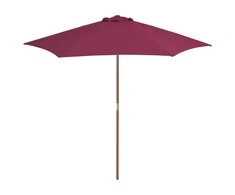 Lauko skėtis nuo saulės su mediniu stulpu, raudonas, 270cm