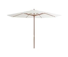 Lauko skėtis su mediniu stulpu, smėlio baltos spalvos, 350cm