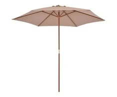 Lauko skėtis nuo saulės su mediniu stulpu, taupe, 270cm