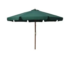 Lauko skėtis nuo saulės su mediniu stulpu, žalias, 330cm