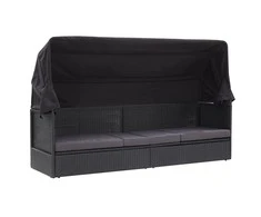 Lauko sofa-lova su stogeliu, juodos spalvos, poliratanas