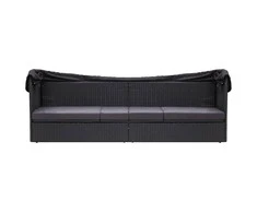 Lauko sofa-lova su stogeliu, juodos spalvos, poliratanas