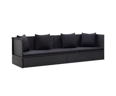 Sodo sofa su pagalvėlėmis ir pagalvėmis, juoda, poliratanas
