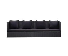 Sodo sofa su pagalvėlėmis ir pagalvėmis, juoda, poliratanas