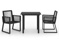 Lauko baldų komplektas Lauko valgomojo baldų komplektas, 3 dalių, juodas, PVC ratanas