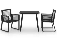 Lauko baldų komplektas Lauko valgomojo baldų komplektas, 3 dalių, juodas, PVC ratanas