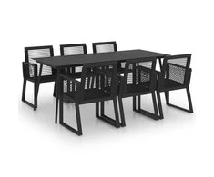 Lauko baldų komplektas Lauko valgomojo baldų komplektas, 7 dalių, juodas, PVC ratanas