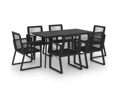 Lauko baldų komplektas Lauko valgomojo baldų komplektas, 7 dalių, juodas, PVC ratanas