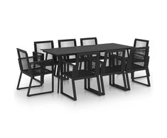 Lauko baldų komplektas Lauko valgomojo baldų komplektas, 9 dalių, juodas, PVC ratanas
