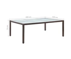 Lauko valgomojo stalas, rudas, 200x150x74cm, poliratanas