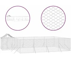 Lauko voljeras šunims su stogu, sidabrinis, 10x6x2,5m, plienas