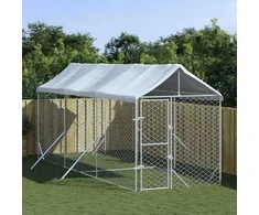 Lauko voljeras šunims su stogu, sidabrinis, 2x6x2,5m, plienas