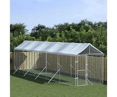 Lauko voljeras šunims su stogu, sidabrinis, 2x10x2,5m, plienas