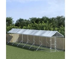 Lauko voljeras šunims su stogu, sidabrinis, 2x14x2,5m, plienas