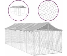 Lauko voljeras šunims su stogu, sidabrinis, 3x9x2,5m, plienas