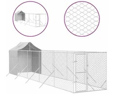 Lauko voljeras šunims su stogu, sidabrinis, 2x10x2,5m, plienas