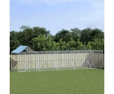 Lauko voljeras šunims su stogu, sidabrinis, 10x2x2,5m, plienas
