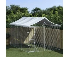 Lauko voljeras šunims su stogu, sidabrinis, 3x4,5x2,5m, plienas