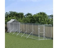 Lauko voljeras šunims su stogu, sidabrinis, 2x14x2,5m, plienas